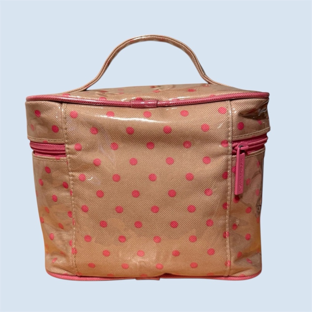 Estee Lauder Beige & Pink Polka Dot Zippered Cosmetic Bag Travel/Train Case - Picture 3 of 7